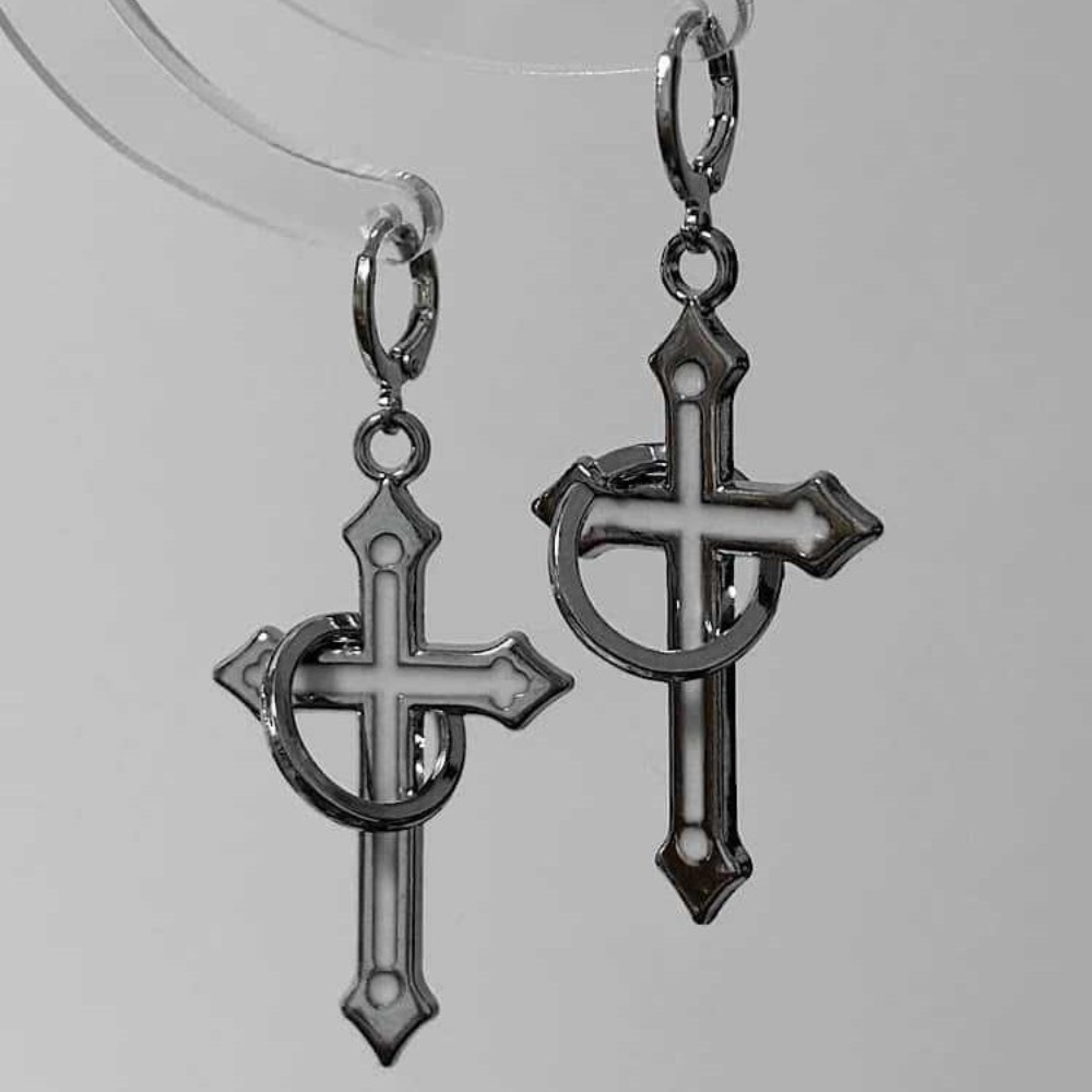 Men Accessories Aesthetic - Kolczyki krzyże w stylu rock gothic,
