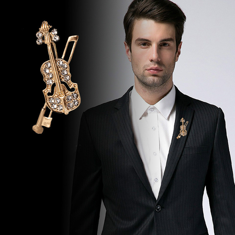 Men Accessories Brooch - Kryształowa broszka skrzypce Biżuteria Luksusowy sprzęt