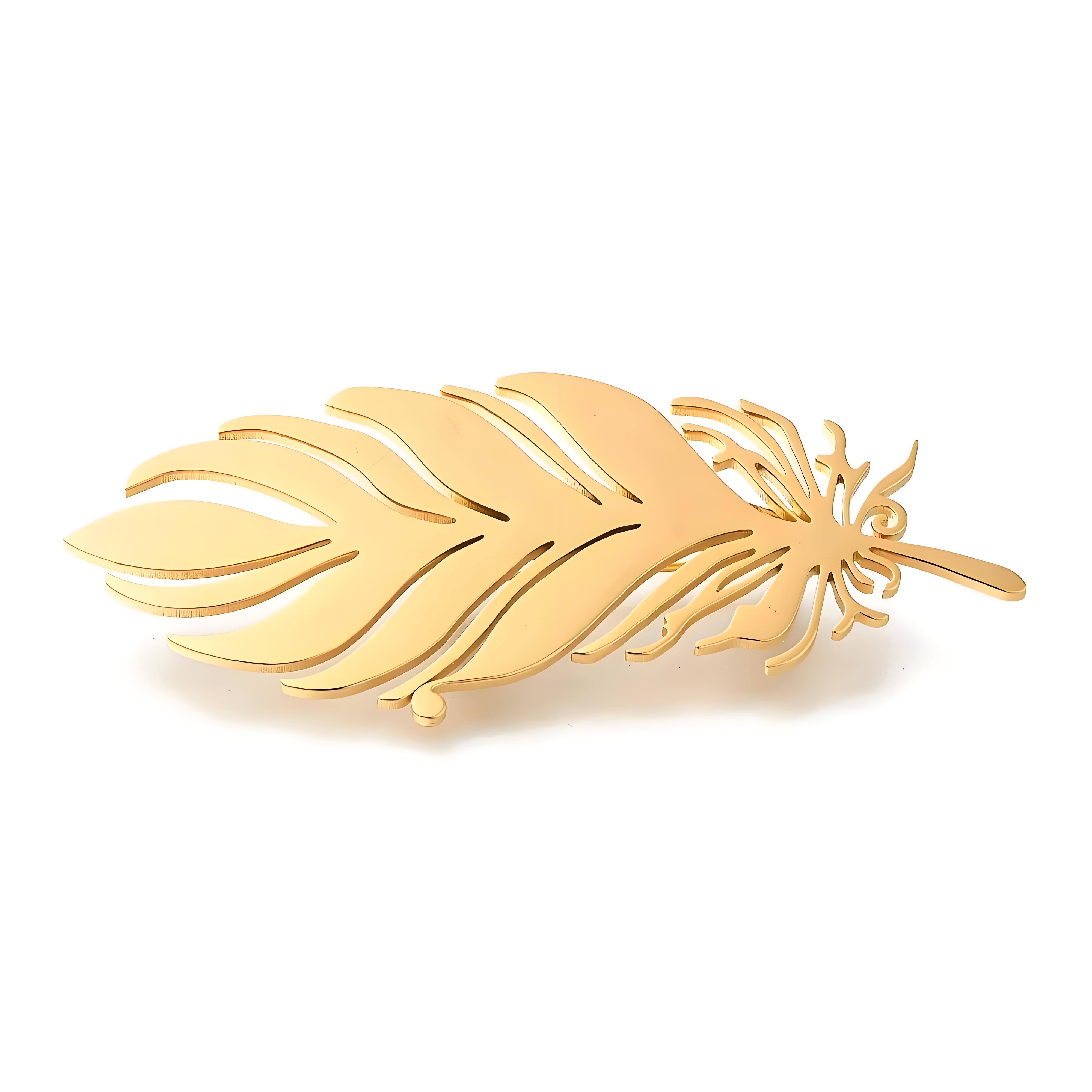 Men Accessories Brooch - Złota broszka z piórkiem, wykwintna przypinka