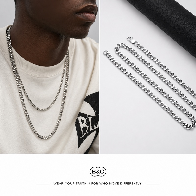 B&C Prosty Tytanowy Łańcuszek  – Men'S Accessories Chain recenzja i cena