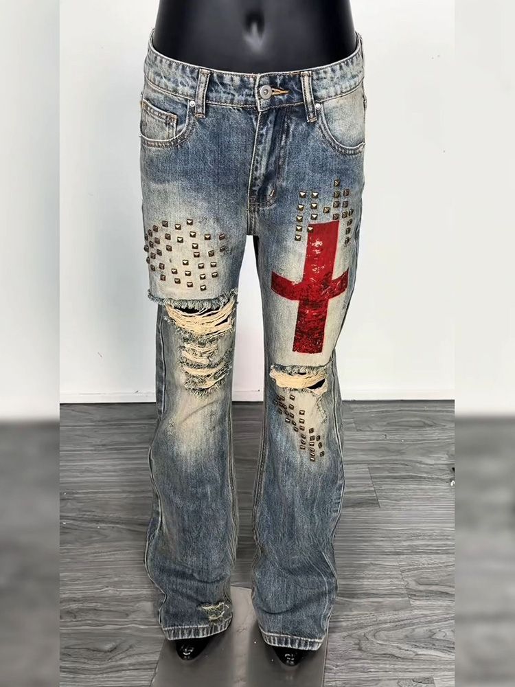 Męskie dżinsy retro z nitami i – Men'S Accessories For Jeans recenzja i cena