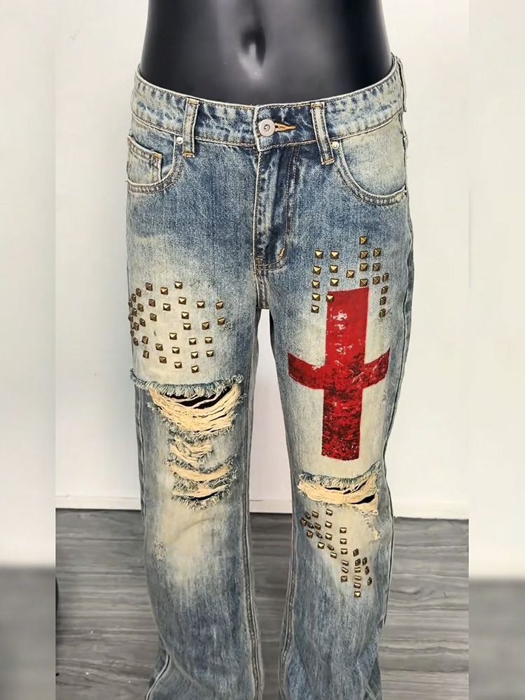 Męskie dżinsy retro z nitami i – Men'S Accessories For Jeans recenzja i cena