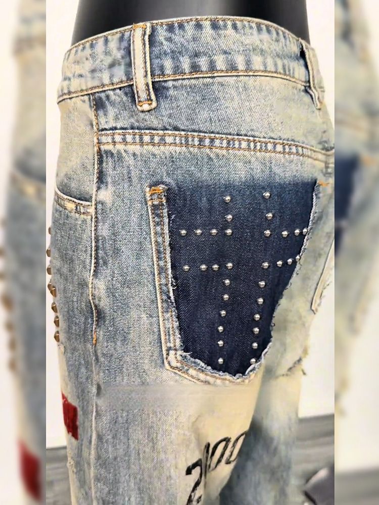 Męskie dżinsy retro z nitami i – Men'S Accessories For Jeans recenzja i cena